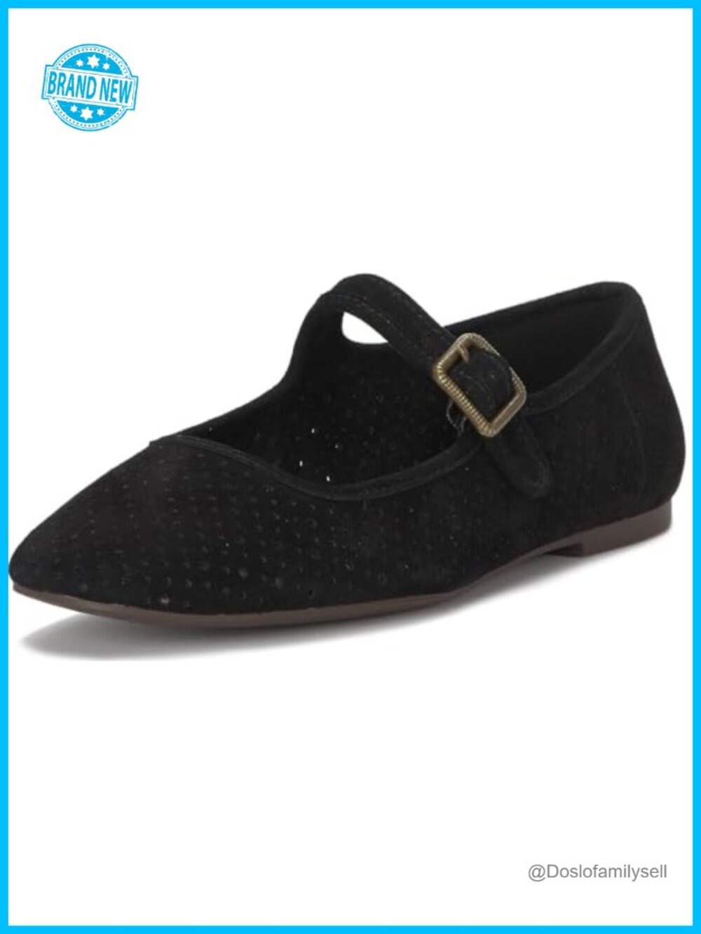 Perforated Suede Mary Jane Flats with Buckle Closure